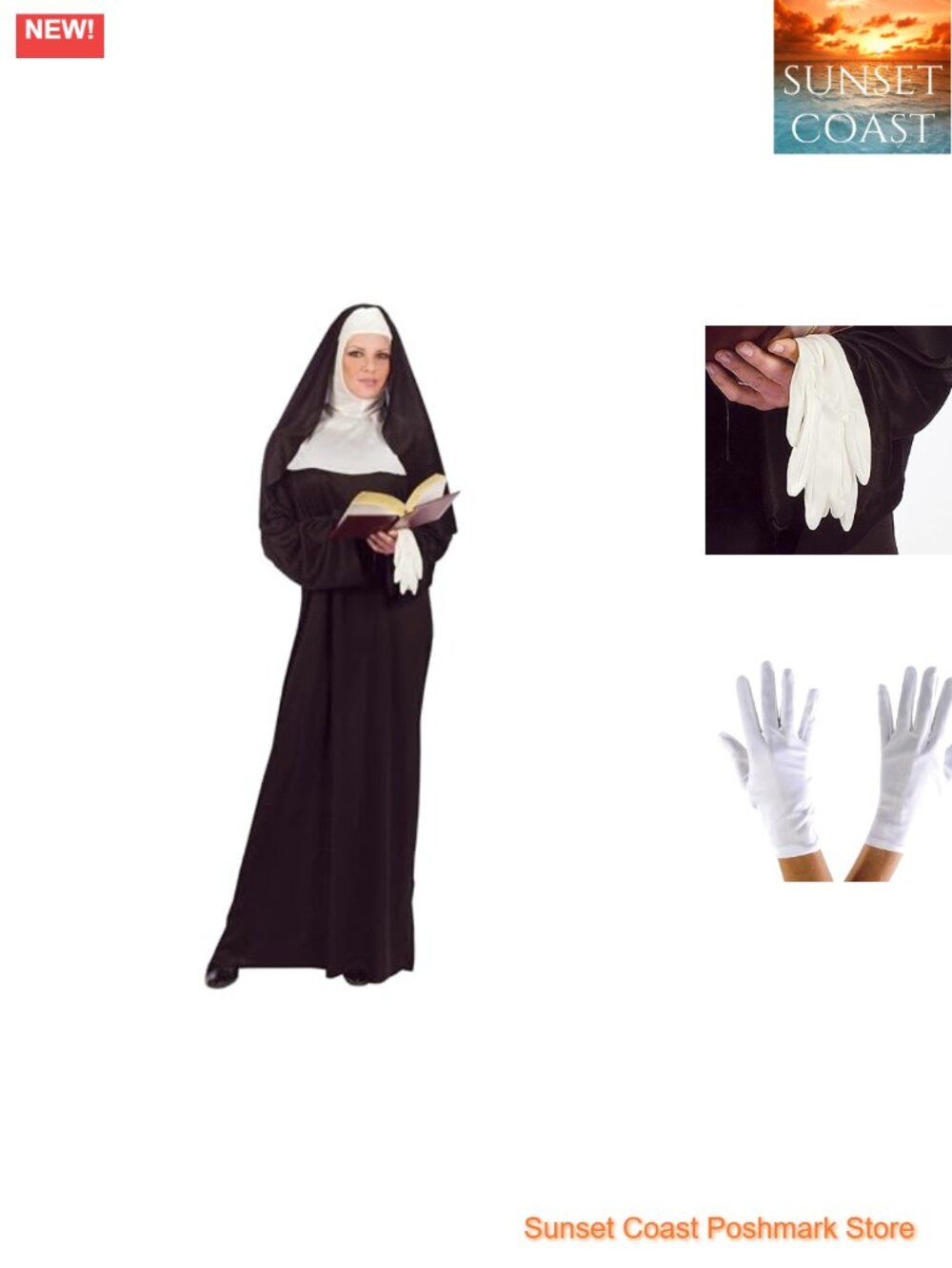 Mother Superior Nun Costume Long Sleeve Robe Cowl Hood One Size
